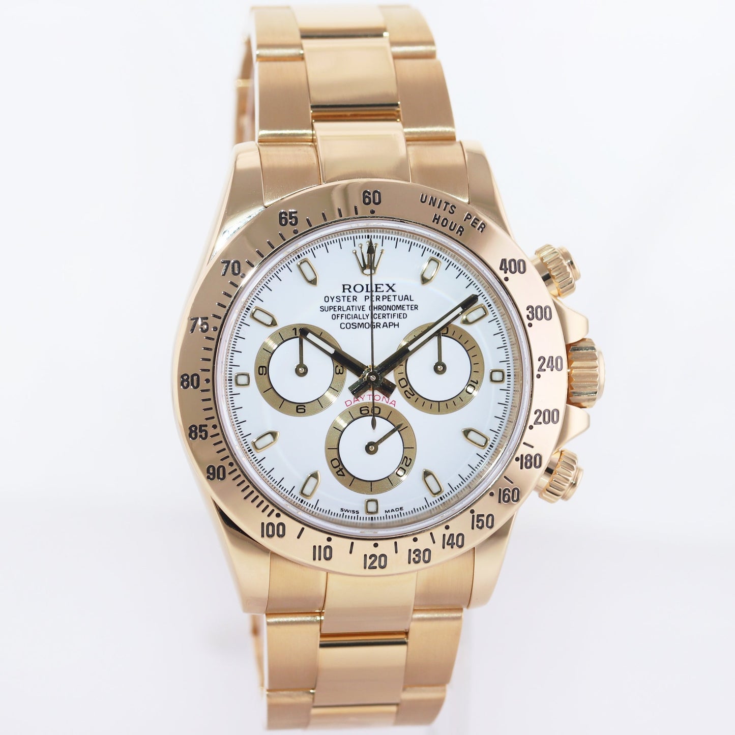 MINT Rolex Daytona 116528 White Cosmograph Chrono Yellow Gold 40mm Watch