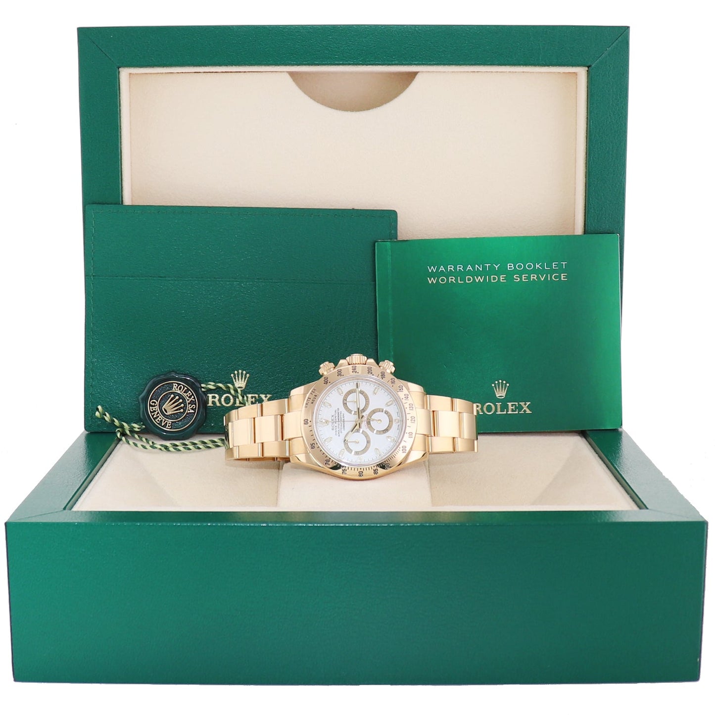 MINT Rolex Daytona 116528 White Cosmograph Chrono Yellow Gold 40mm Watch Box