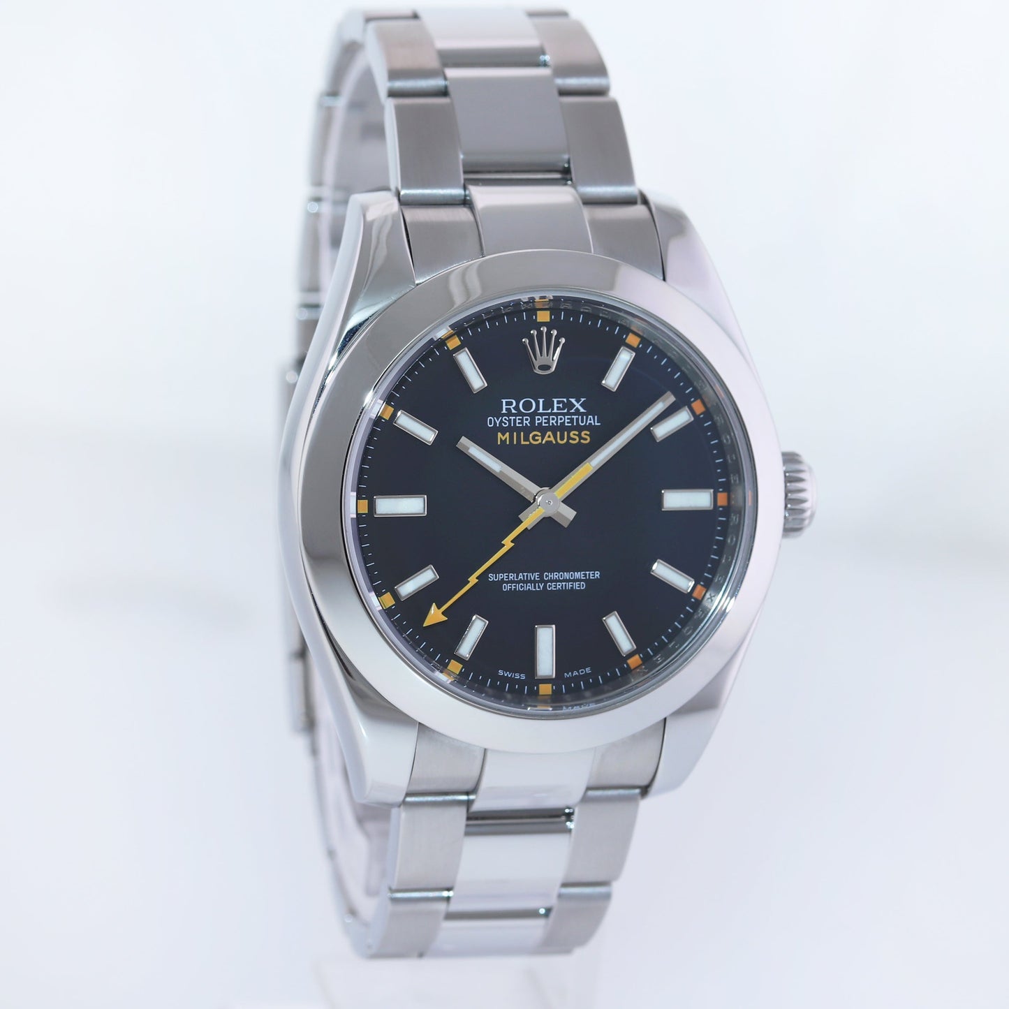 MINT Rolex Milgauss 40mm Orange Black 116400 Stainless Steel Watch Box