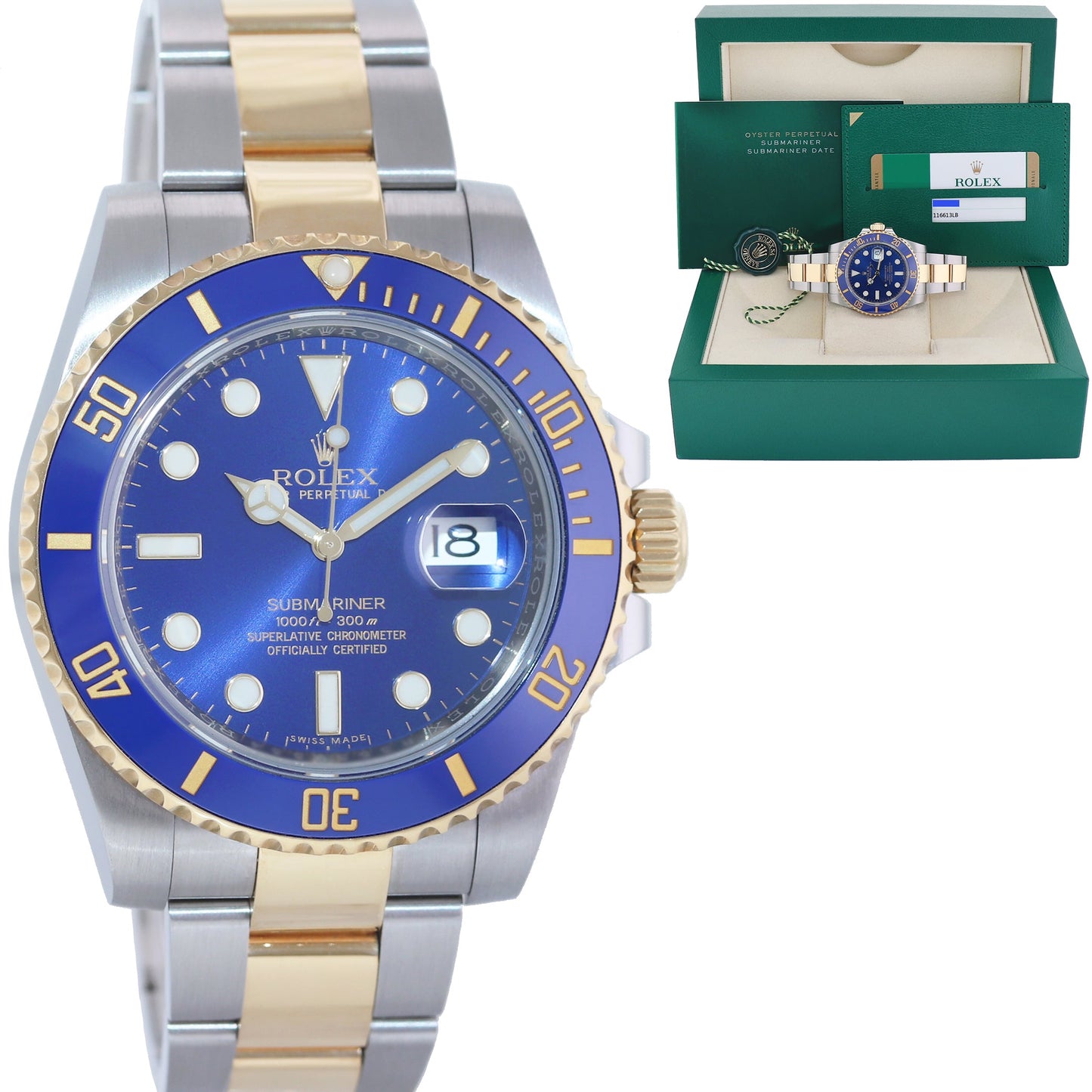 2017 MINT PAPERS Rolex Submariner Blue Ceramic 116613 Two Tone Gold Watch Box