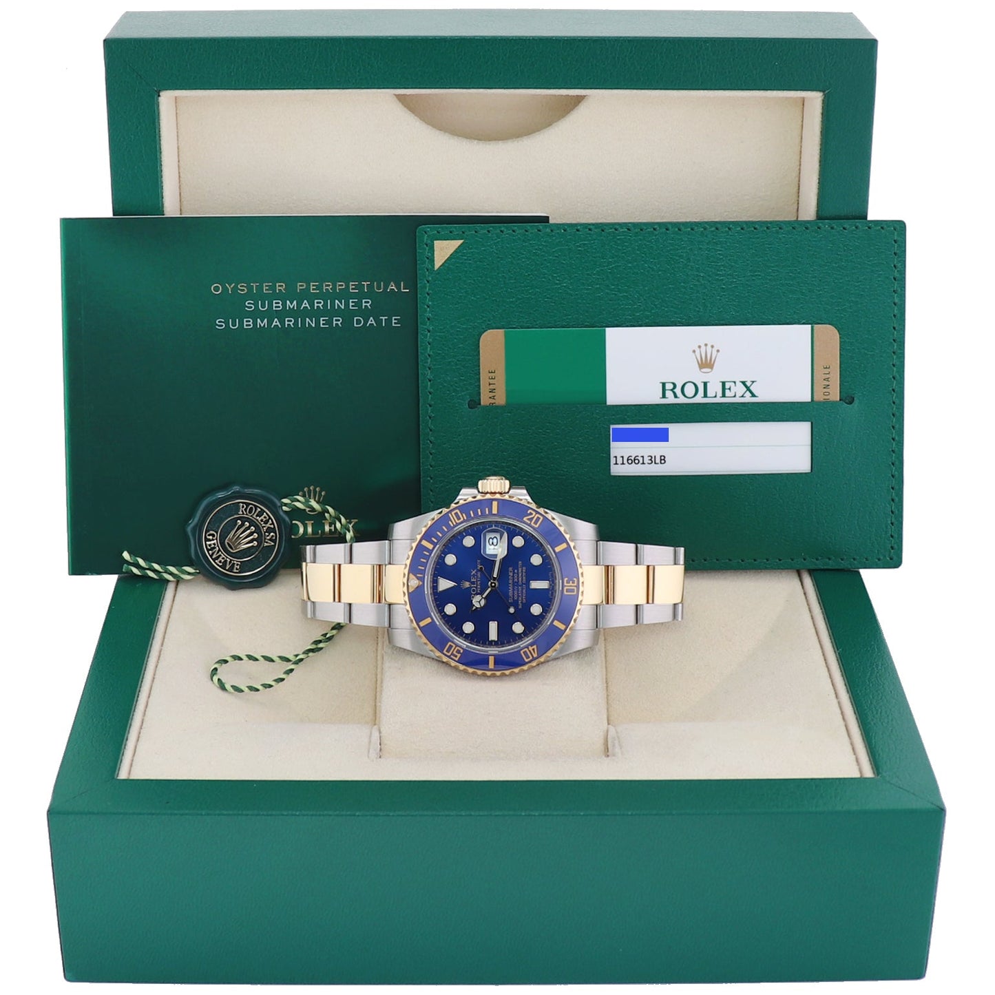 2017 MINT PAPERS Rolex Submariner Blue Ceramic 116613 Two Tone Gold Watch Box