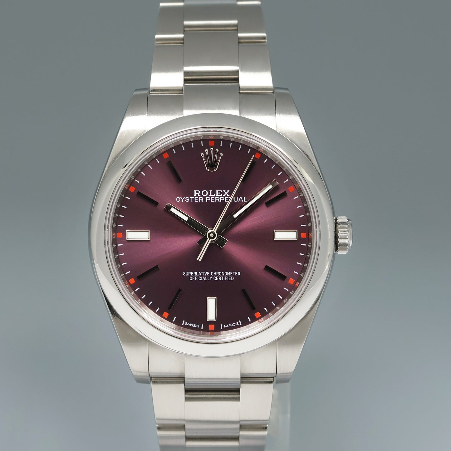 2015 PAPERS MINT Rolex Oyster Perpetual 39mm Purple Grape Oyster Watch 114300 Box