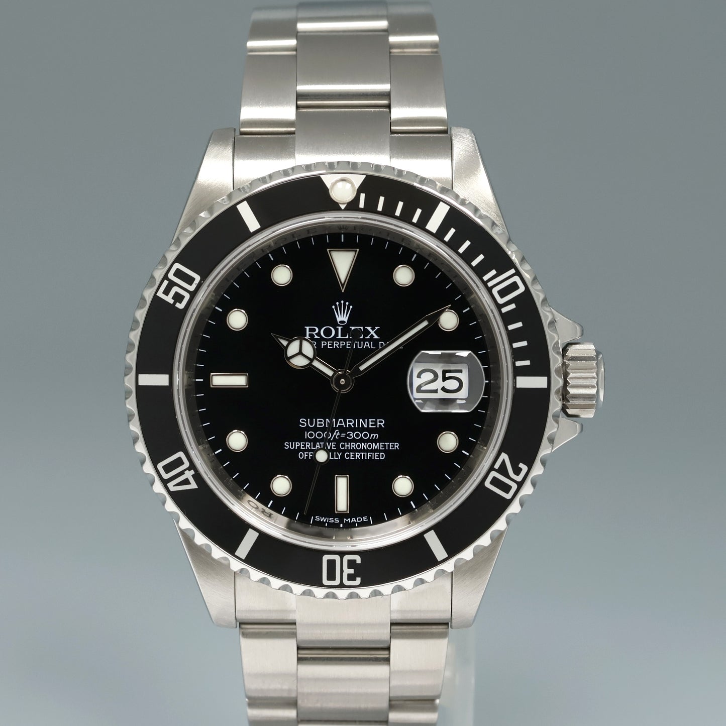 MINT 2008 ENGRAVED REHAUT Rolex Submariner Date 16610 Stainless Steel Black Watch