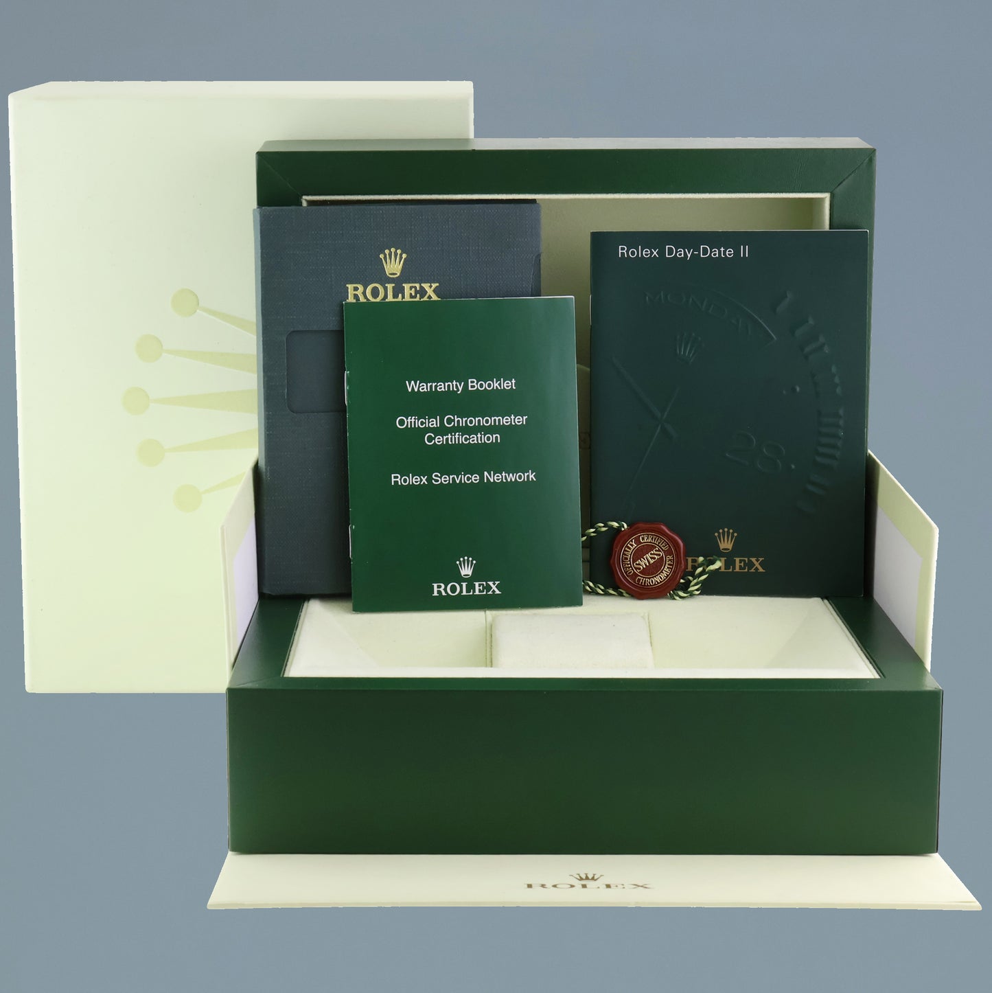MINT Rolex Day Date II President Rose Gold Black Stick 41mm 218235 Watch Box