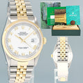 MINT Rolex DateJust White Roman 16203 Two Tone Gold Jubilee 36mm Watch Box