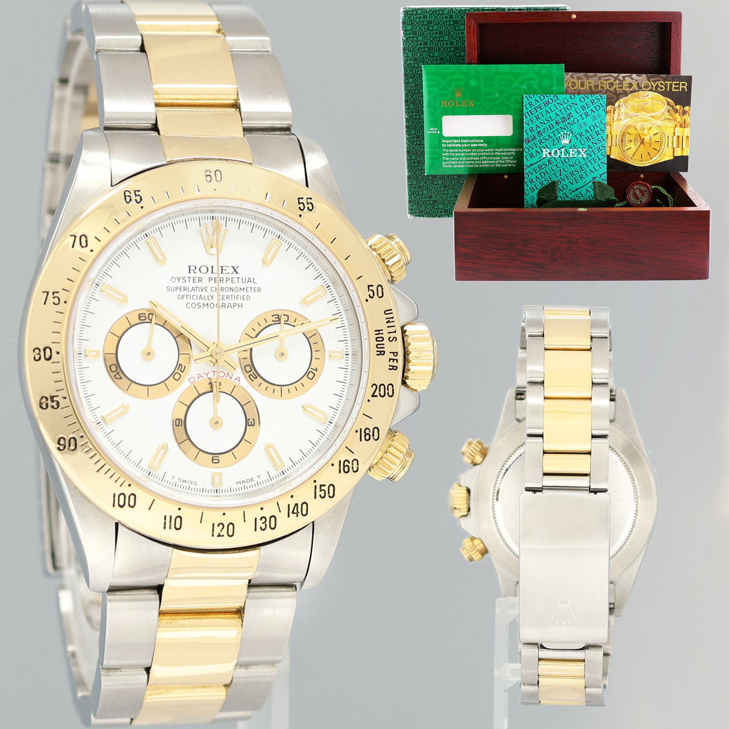 1989 Rolex Daytona 16523 Zenith Two Tone Yellow Gold White Stick Watch Box