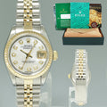 Diamond Pearl Ladies Rolex DateJust 26mm 69173 Two Tone Gold Steel Jubilee Watch Box
