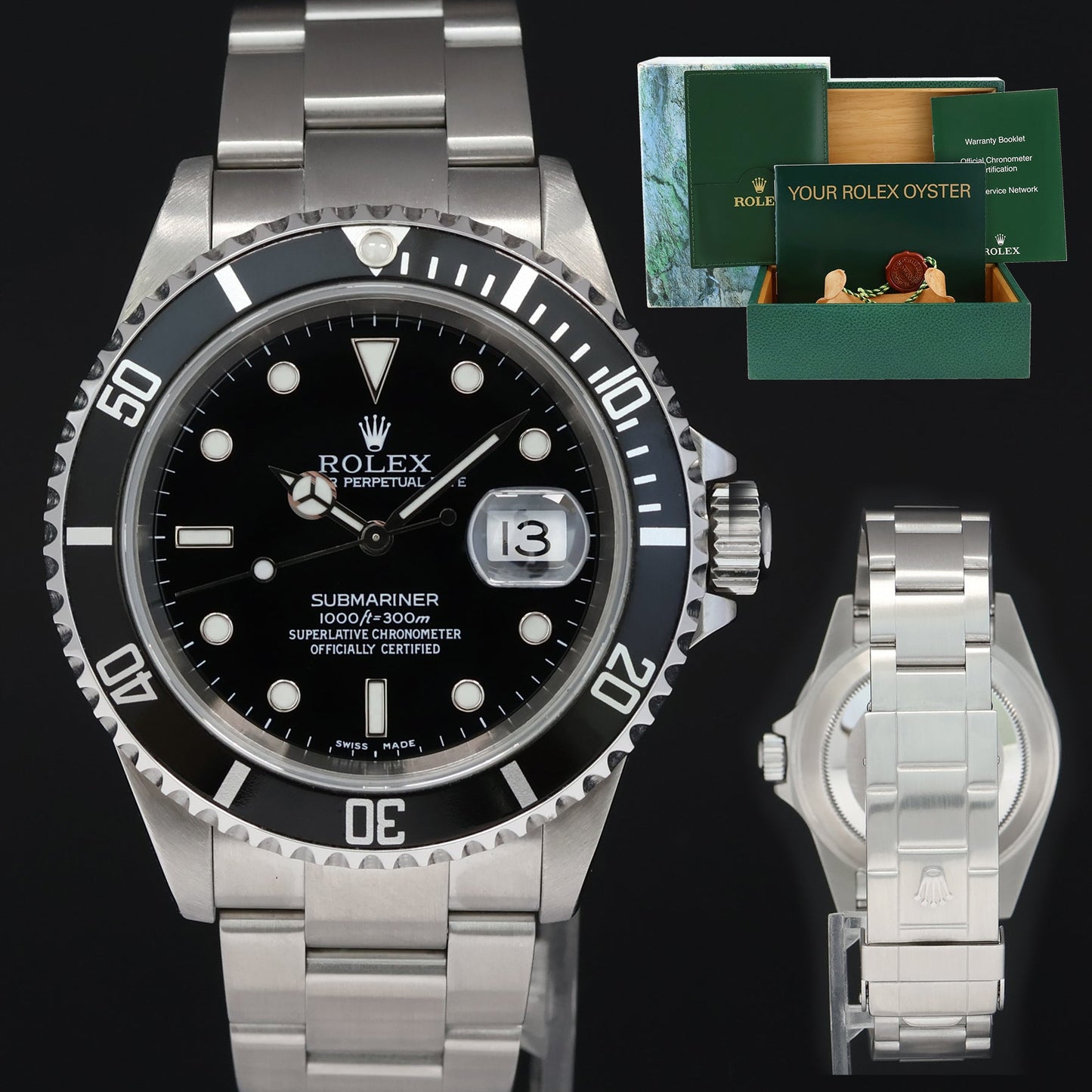 MINT 2001 Rolex 16610 LN Submariner Date Steel Black 40mm Oyster Watch Box