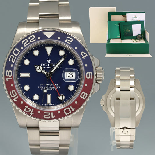 RSC Service Papers Rolex GMT-Master II Pepsi White Gold Blue Dial 116719BLRO Watch
