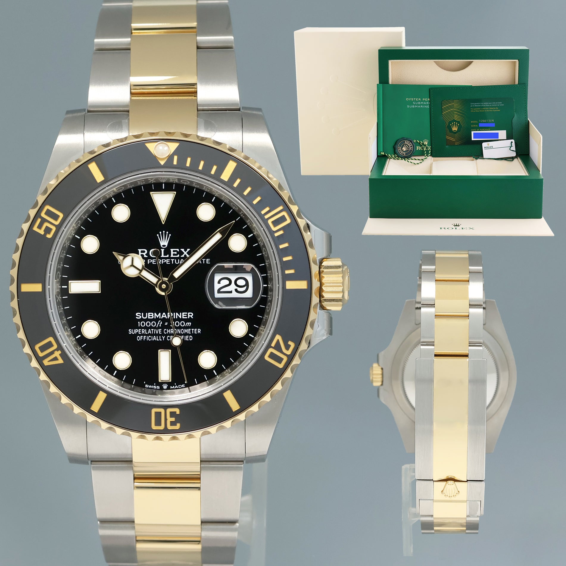 2020 NEW PAPERS Rolex Submariner 41mm Black 126613LN Two Tone Gold Steel Watch Huntington Watch