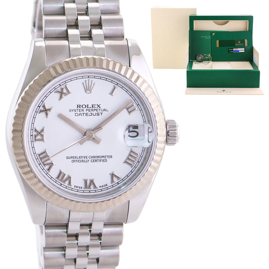 2010 PAPERS Ladies Rolex DateJust MidSize 31mm Jubilee White Roman 178274 Watch