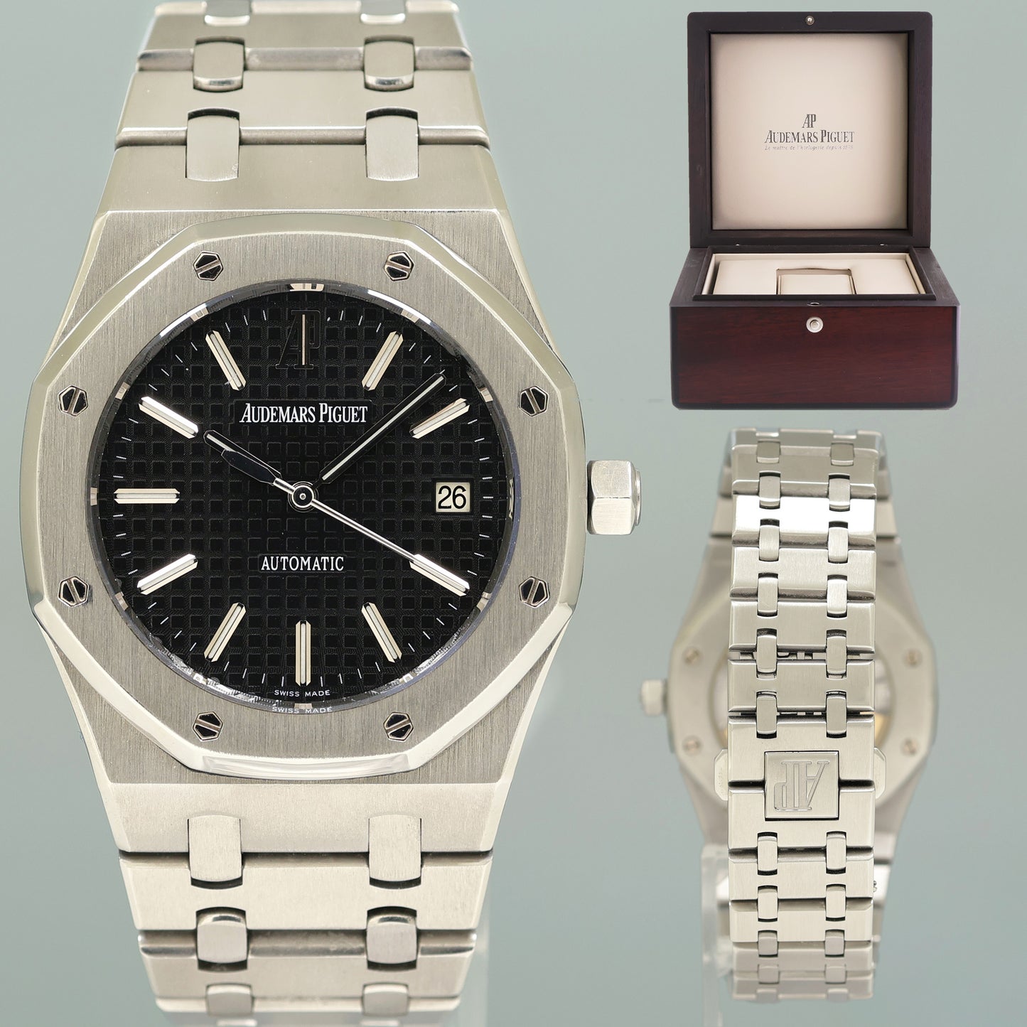 MINT Audemars Piguet Royal Oak Black 39mm Steel 15300ST Date Watch Box