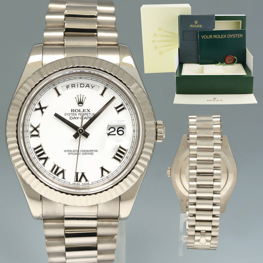 2015 MINT Day Date 218239 White Gold 41MM President White Roman Watch Box