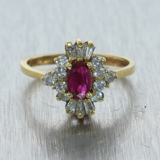 Vintage Estate 18k Yellow Gold 1.23ctw Ruby & Diamond Ring