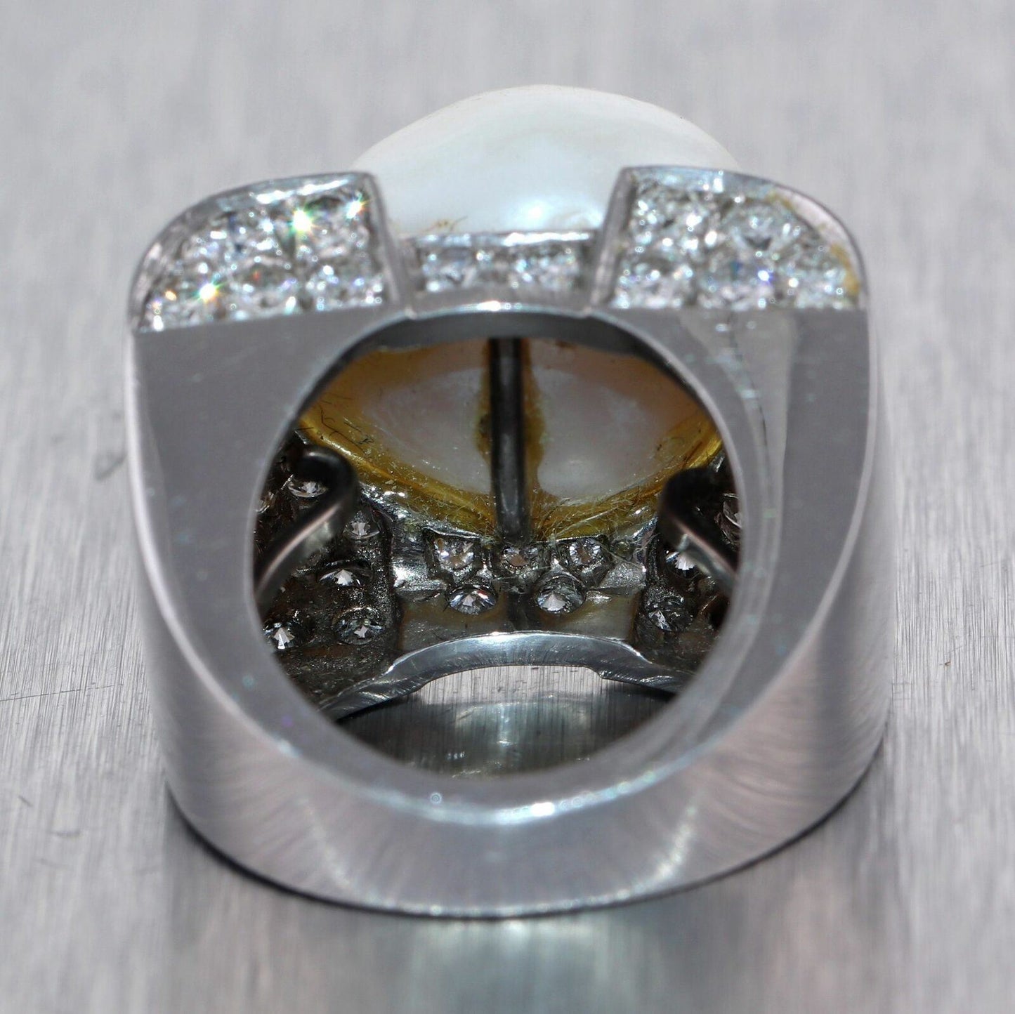 1960's Vintage Estate Chunky Platinum 5ctw Diamond & Pearl Cocktail Ring