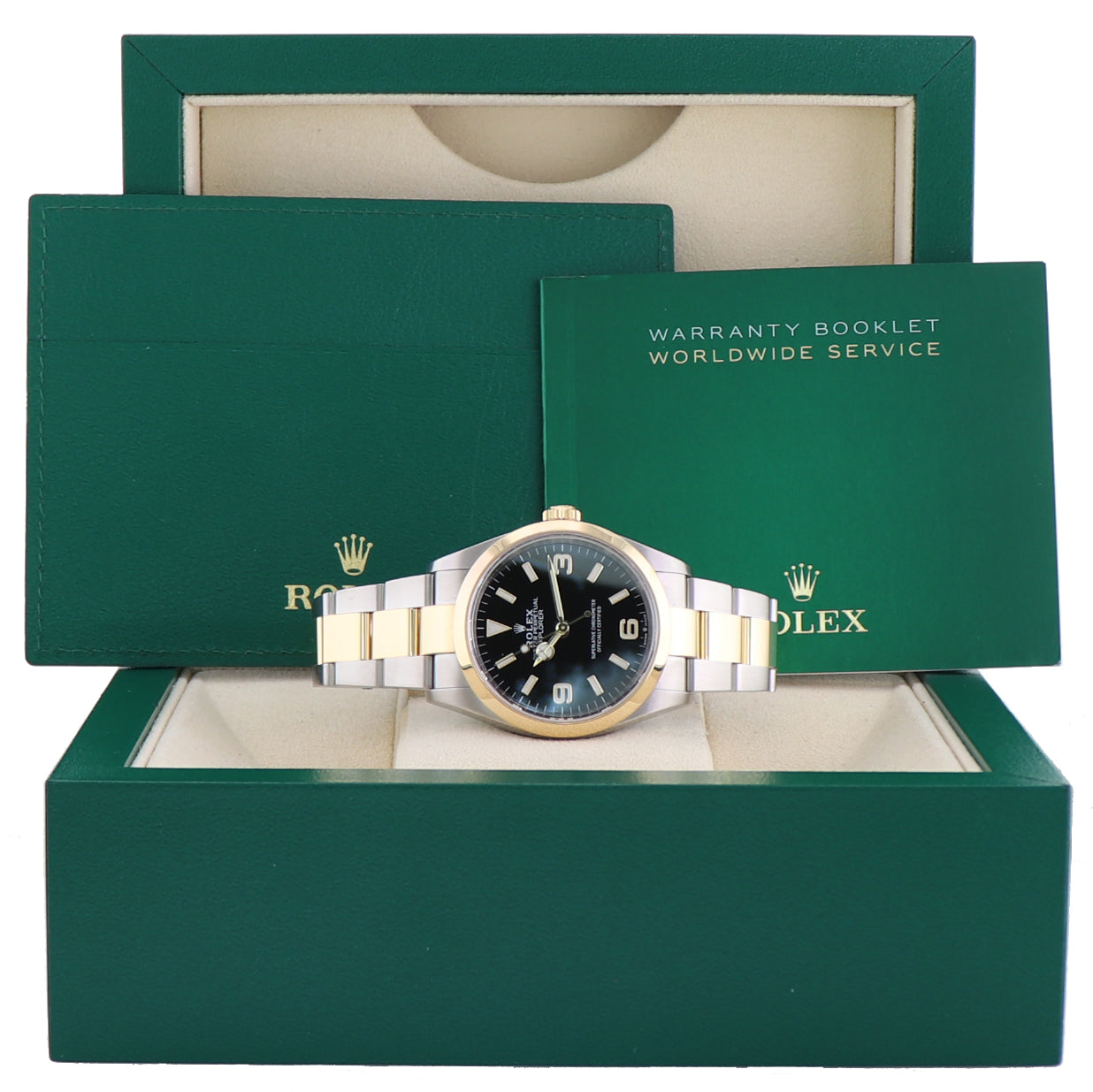 2023 MINT Rolex 124273 Explorer 1 Black Steel Two Tone Yellow Gold 36mm Watch Box