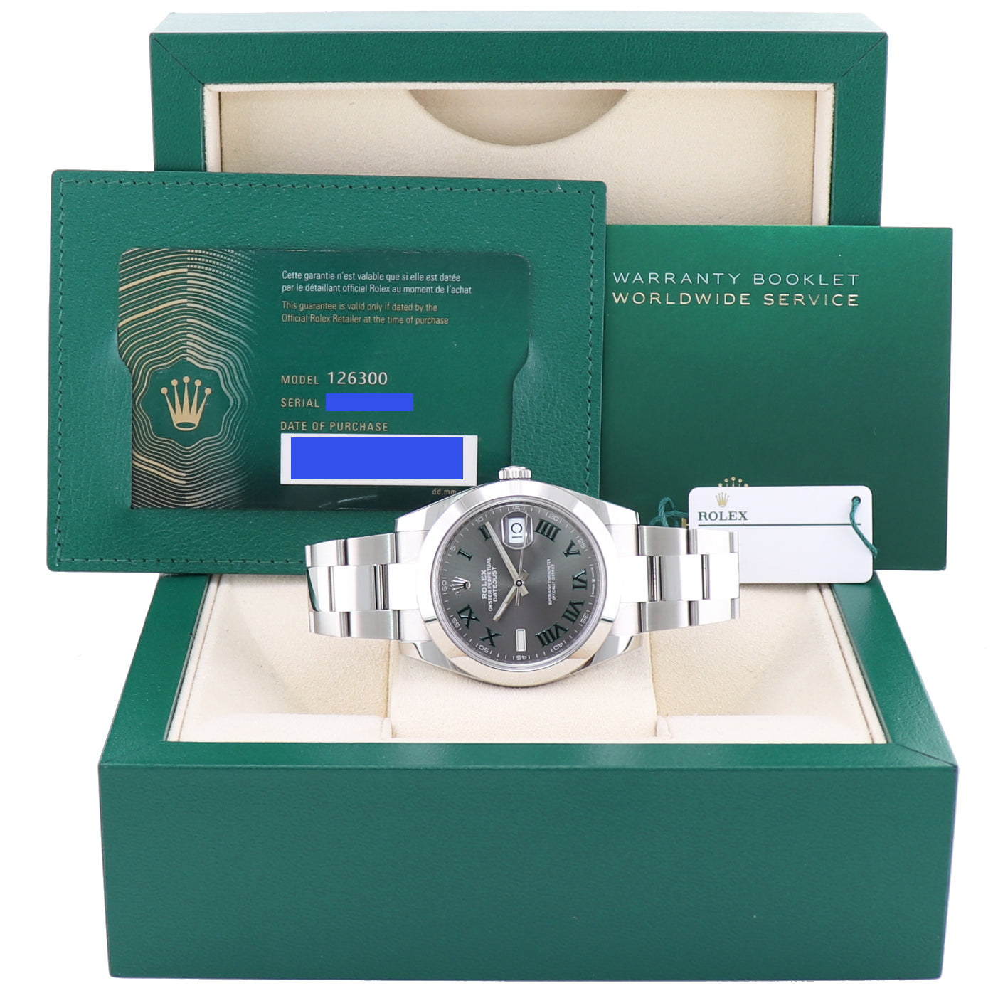 2024 NEW PAPERS Rolex DateJust 41 Steel 126300 Wimbledon Oyster 41mm Watch Box