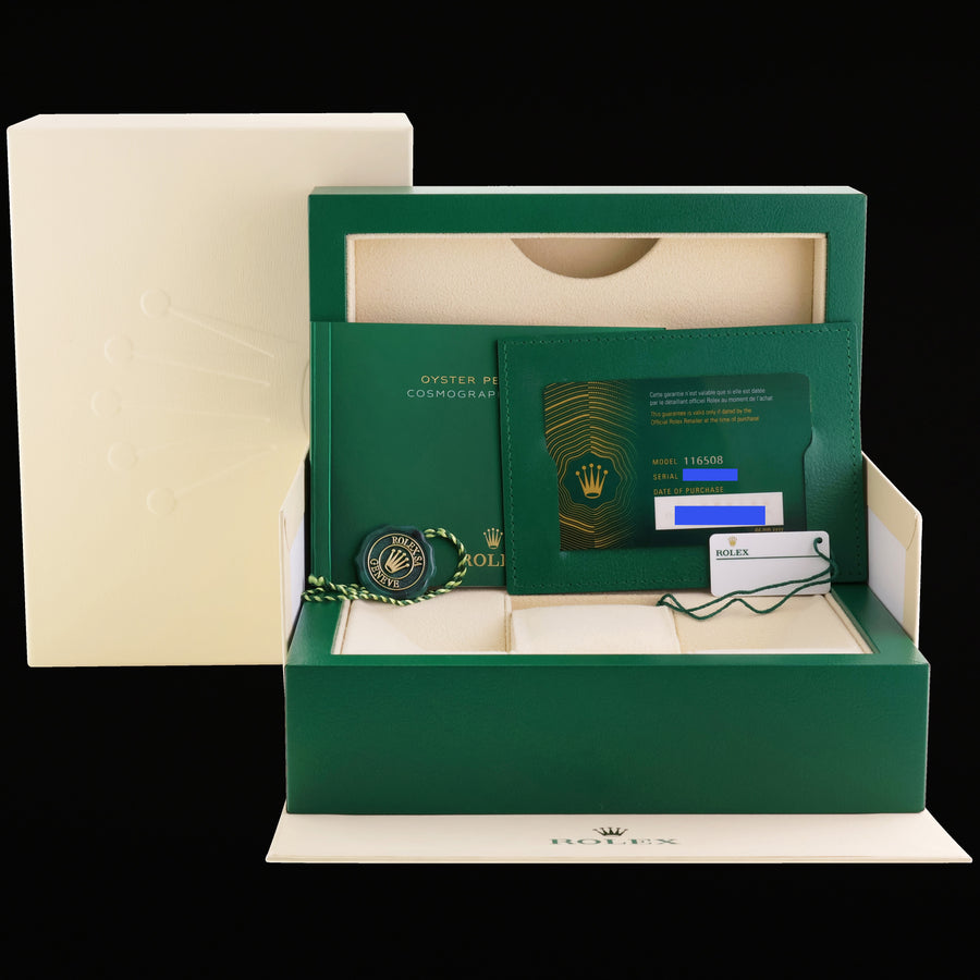 2020 NEW PAPERS Rolex Daytona 116508 Green Yellow Gold Chrono John Mayer Watch Box