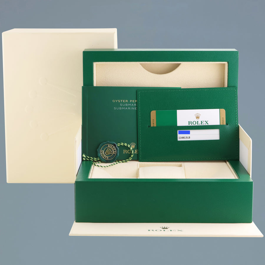 MINT 2018 PAPERS Rolex 116613LB Submariner Blue Ceramic Two Tone Yellow Gold Watch