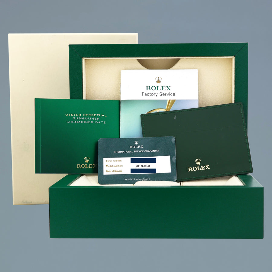 2021 RSC PAPERS Rolex Submariner Blue Smurf 116619 White Gold 40mm Watch Box