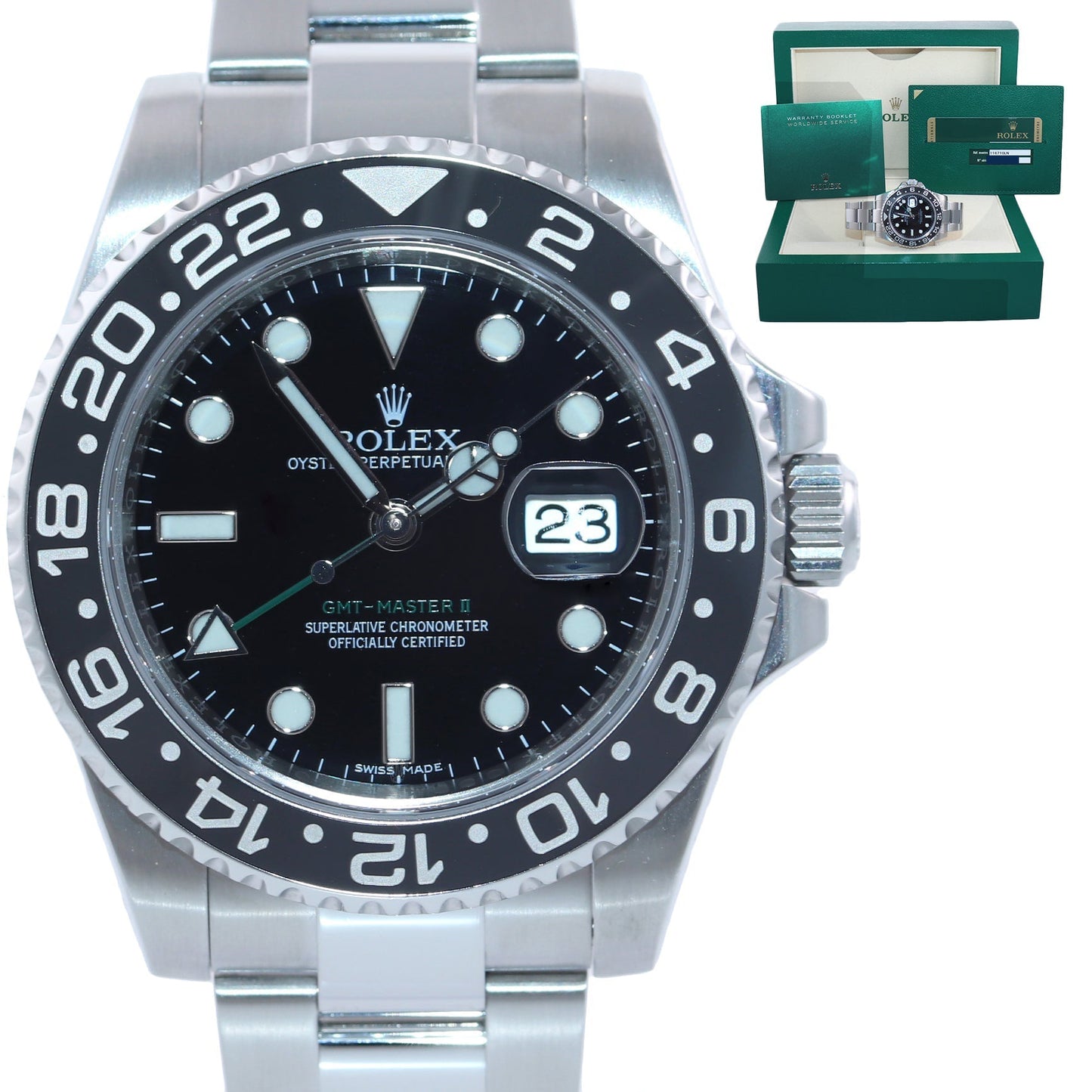 2013 MINT PAPERS Rolex GMT Master II 116710 Steel Ceramic 40mm Black Watch Box