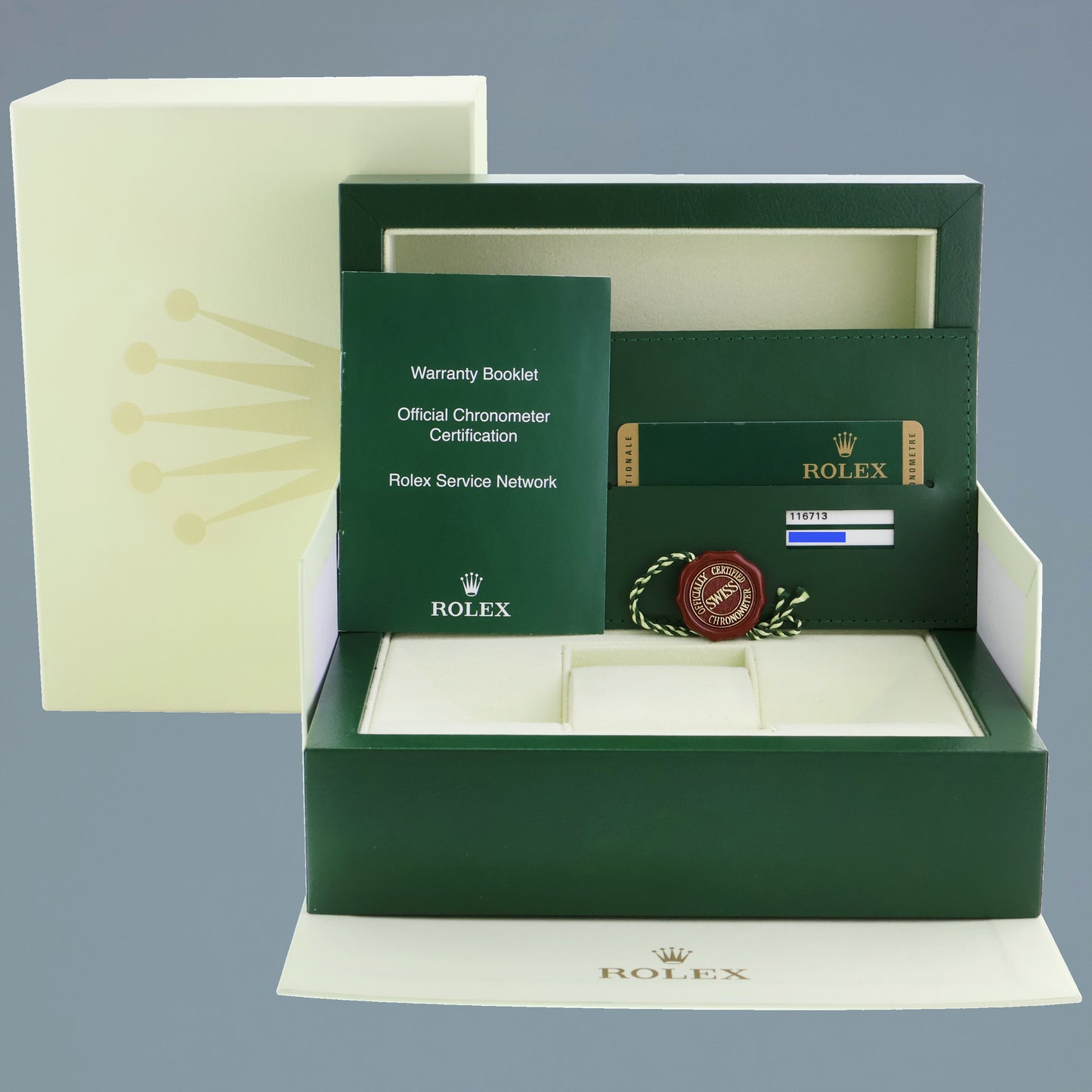 PAPERS Rolex GMT-Master II 2 Ceramic 116713 Green Dial Two Tone Steel Yellow Gold Watch