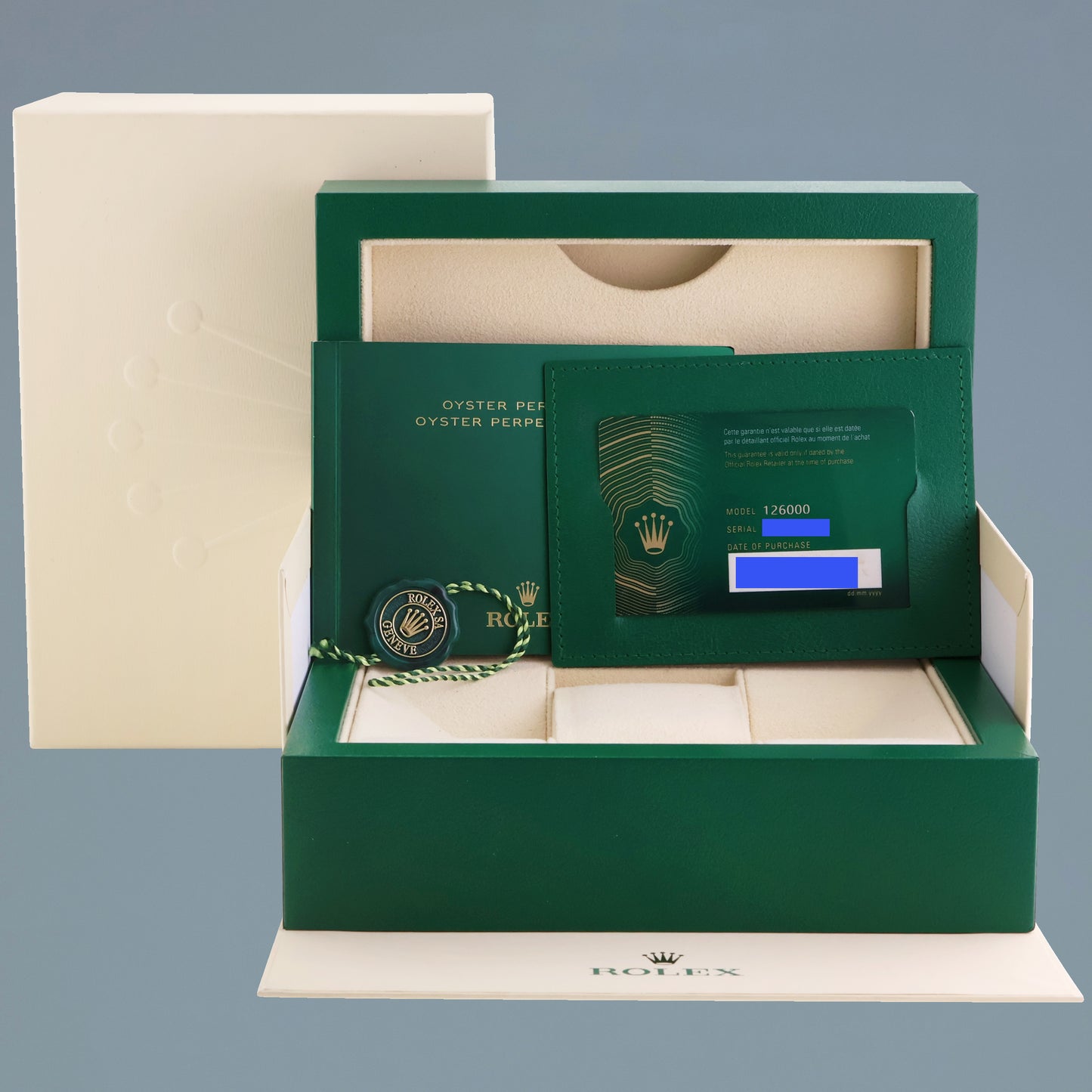 2023 NEW PAPERS Rolex Oyster Perpetual 126000 Silver Dial Stainless Steel 36mm Watch Box