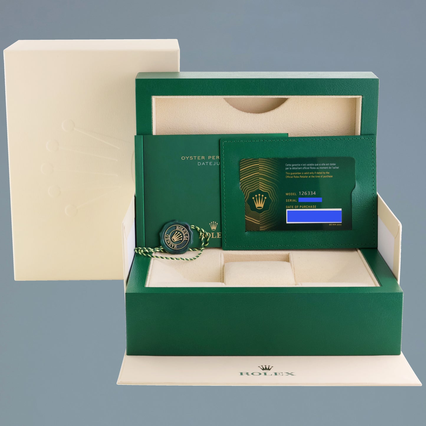 2022 NEW PAPERS Rolex DateJust 41 41mm White Roman Oyster Fluted 126334 Watch Box