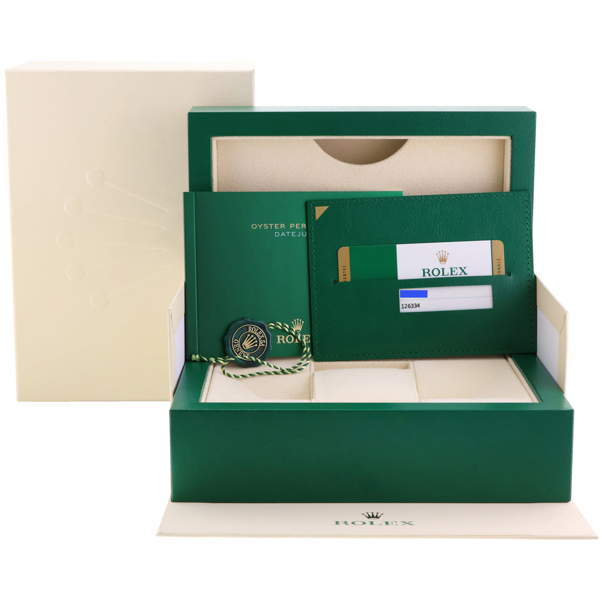 MINT PAPERS Rolex 126334 DateJust 41 White Stick Steel 41mm Fluted Gold Jubilee Watch Box