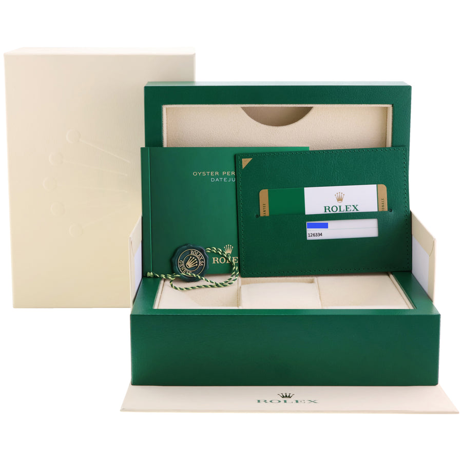 MINT PAPERS Rolex 126334 DateJust 41 White Stick Steel 41mm Fluted Gold Jubilee Watch Box