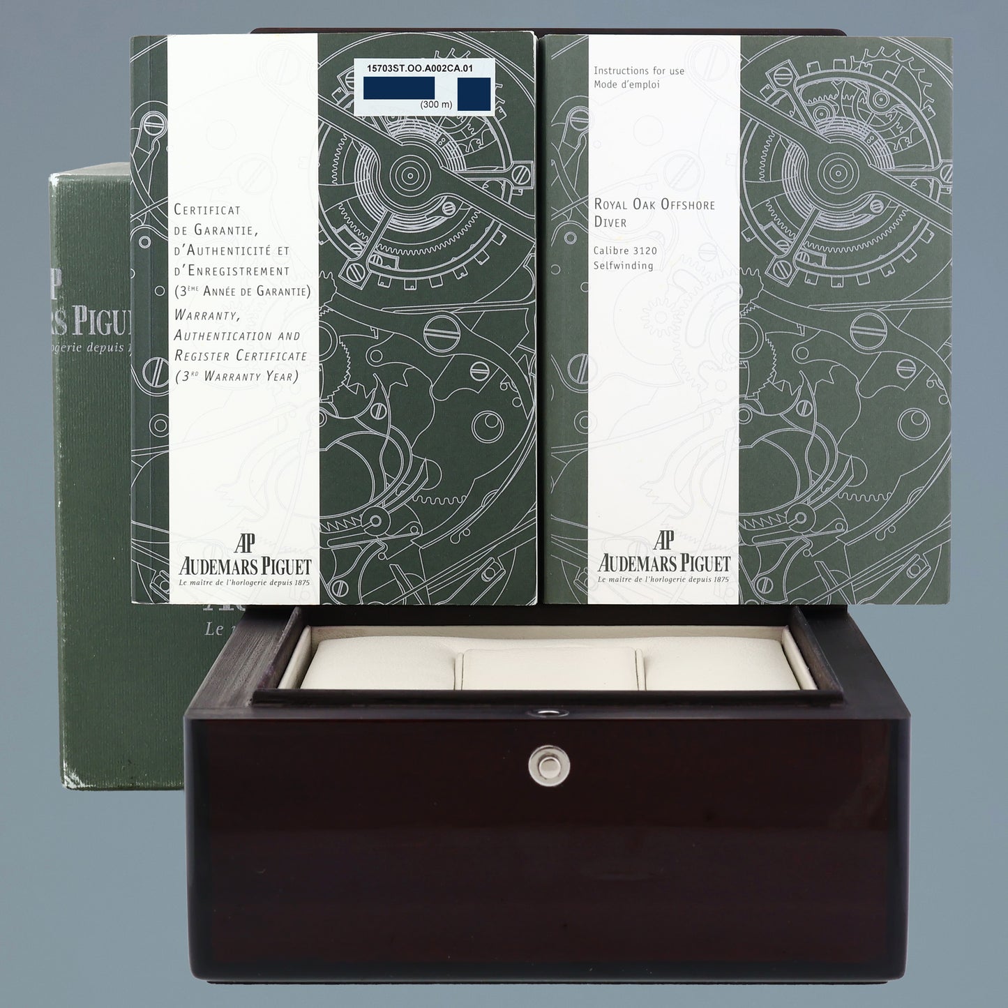 PAPERS Audemars Piguet Royal Oak Offshore Black Chrono Rubber 42mm 15703ST Watch