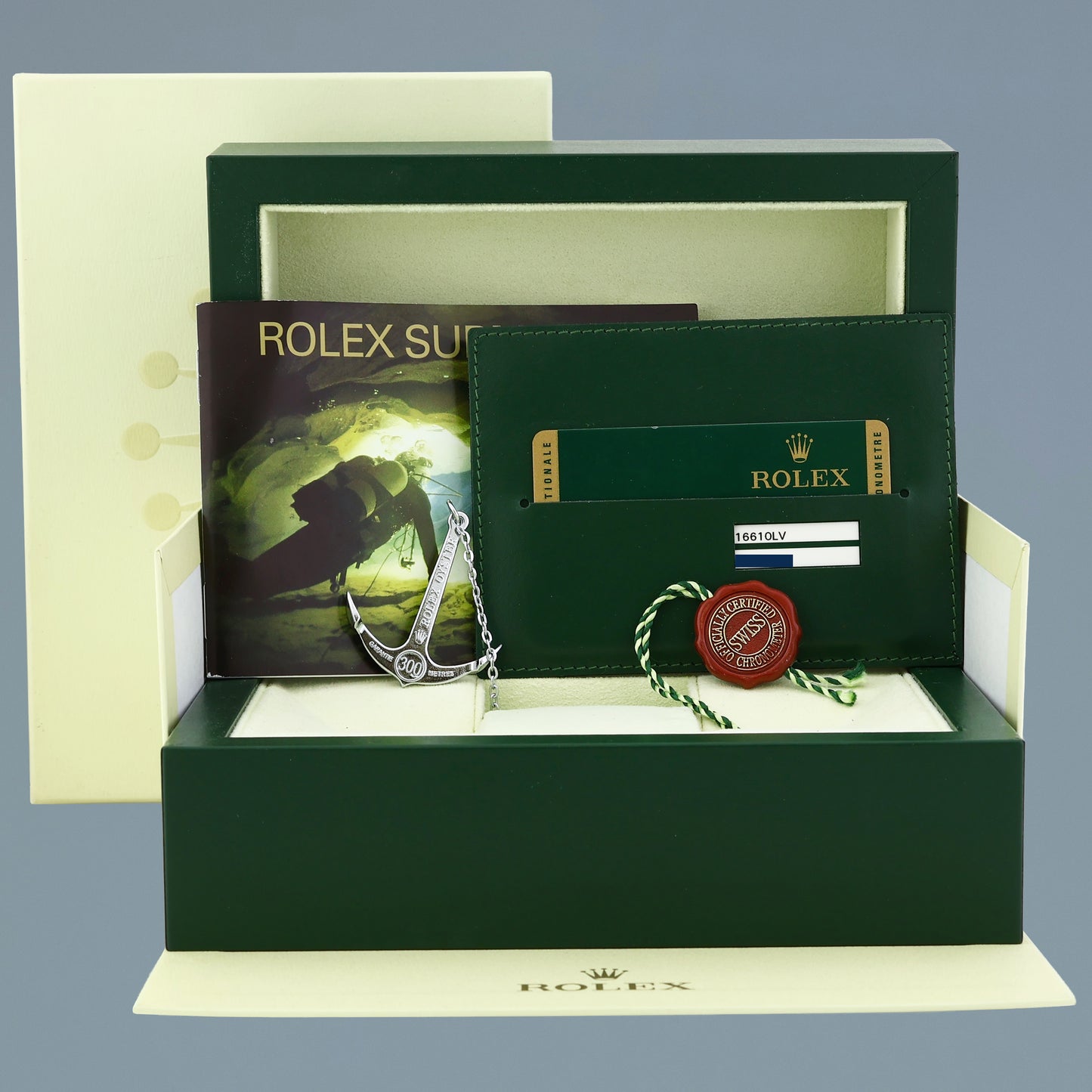 PAPERS MINT Rolex Kermit Green Anniversary 40mm Submariner 16610LV Watch Box