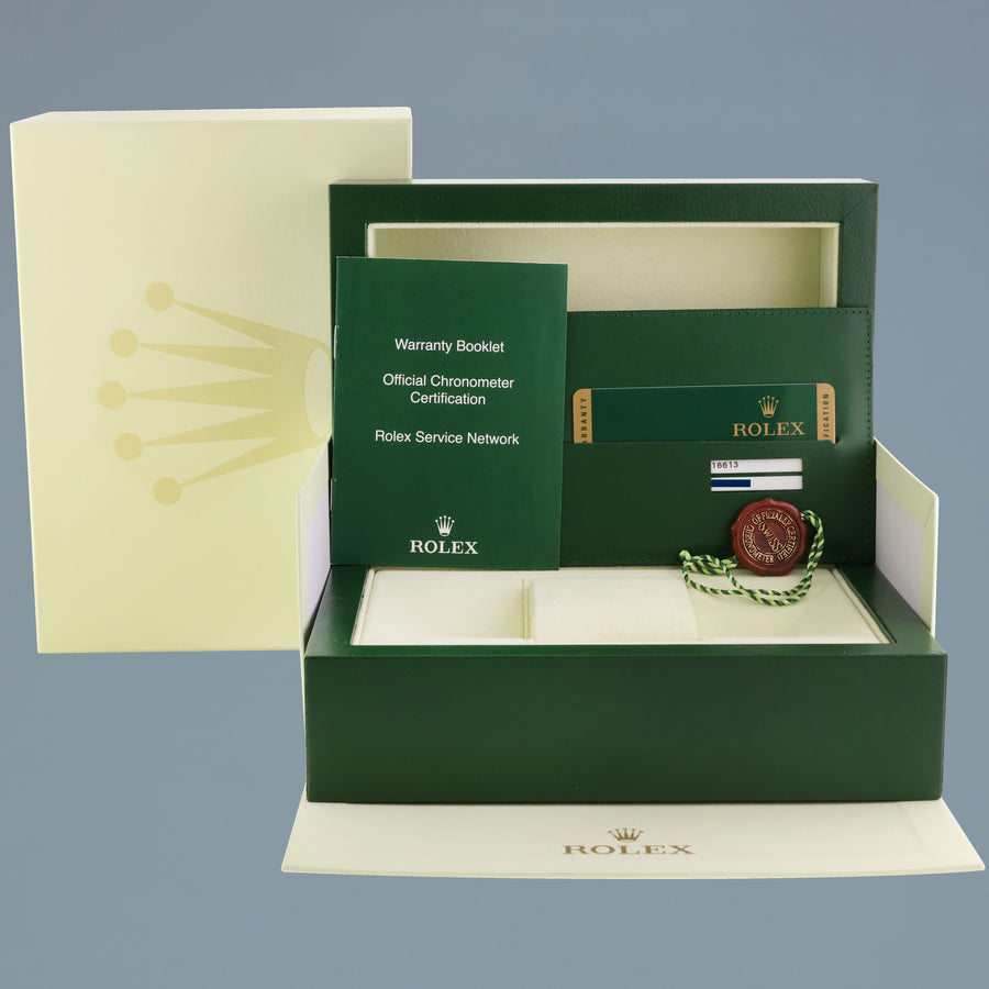 2008 PAPERS Rolex Submariner 16613 Two Tone Yellow Gold Silver Serti Diamond Watch