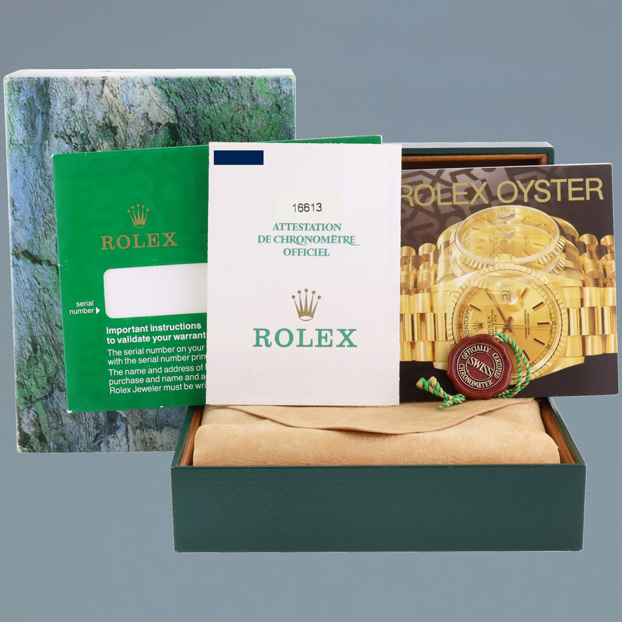 1996 MINT PAPERS Rolex Submariner 16613LB Gold Steel Two Tone Yellow Gold Sunburst Blue Dial Watch