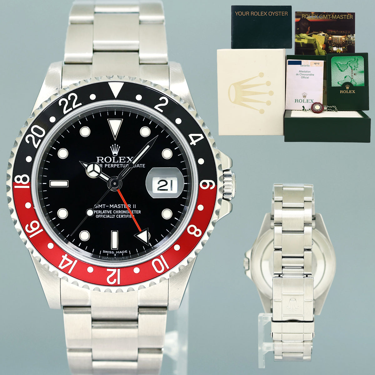 PAPERS 2007 MINT Rolex GMT-Master II Coke Red ERROR STICK Steel 16710 40mm Watch Box