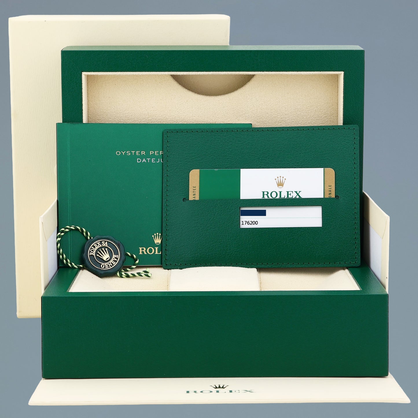 PAPERS DIAMOND SAPPHIRE Rolex Oyster Perpetual 26mm Diamond Dial 176200 Watch Box