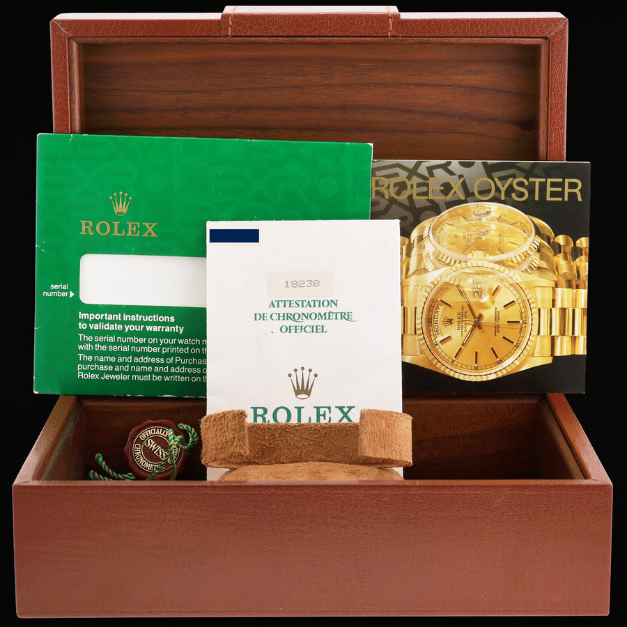 PAPERS MINT Rolex President 18238 Champagne Factory Diamond Double Quick Gold Watch Box