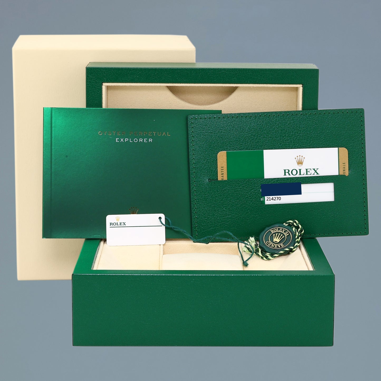 2018 PAPERS Rolex 214270 Explorer Black BLUE LUME 3-6-9 Steel 39mm Watch Box