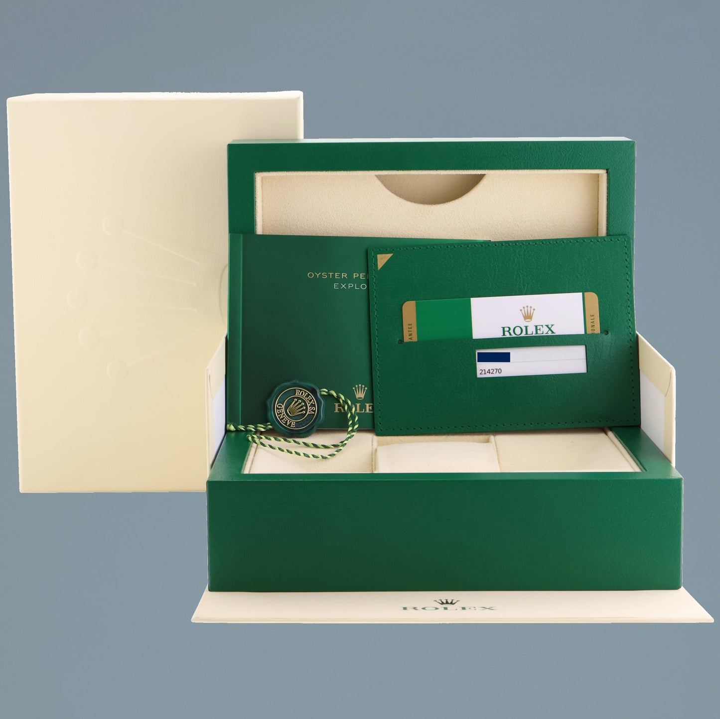 MINT 2018 PAPERS Rolex 214270 Explorer Black BLUE LUME 3-6-9 Steel 39mm Watch Box