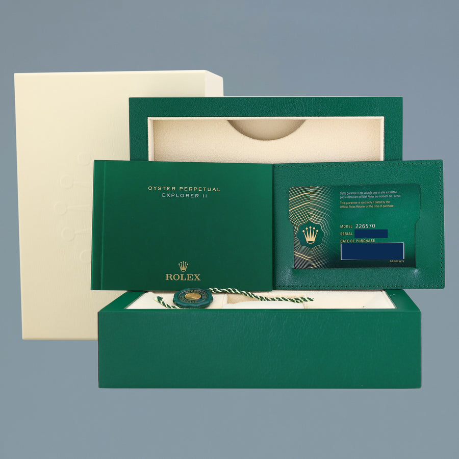 STICKERED NEW PAPERS 226570 Rolex Explorer II 42mm Black Steel 42mm Watch Box