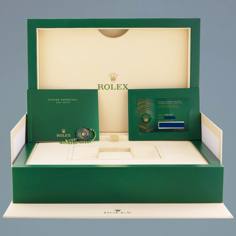 2022 MINT PAPERS Rolex Platinum President Day Date 40 Blue Motif 228206 Watch Box