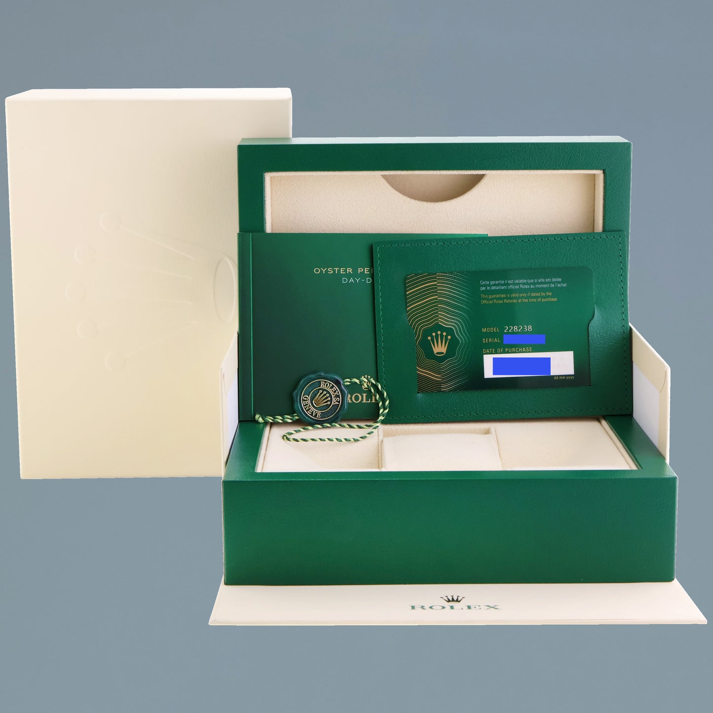 2021 PAPERS Rolex Day-Date 40 President 228238 Champagne Roman Yellow Gold Watch