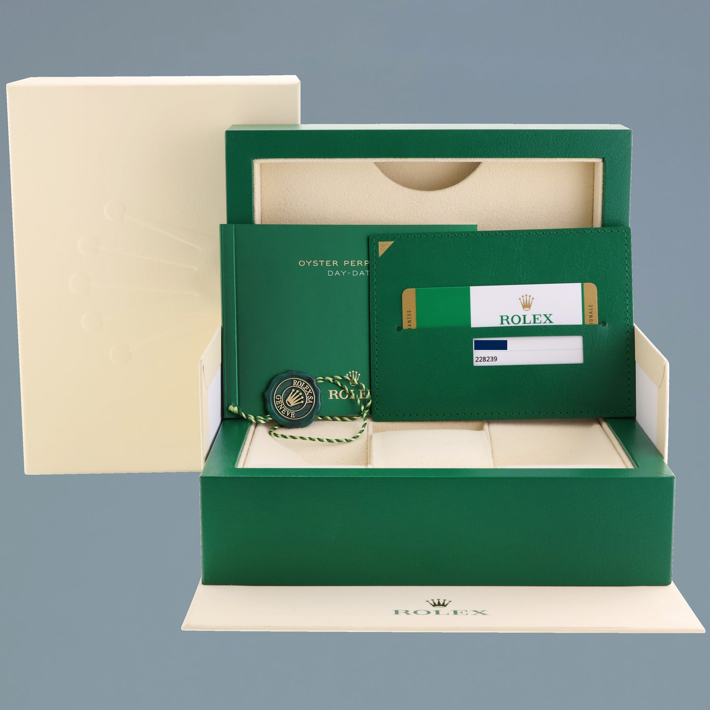 PAPERS MINT Rolex Day Date 40 White Gold President METEORITE 228239 Watch Box