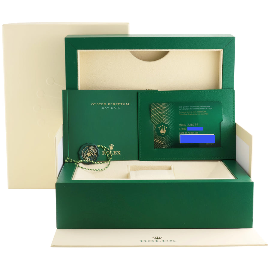 2021 PAPERS MINT Rolex Day Date 40 White Gold President 40mm White Roman 228239 Watch Box