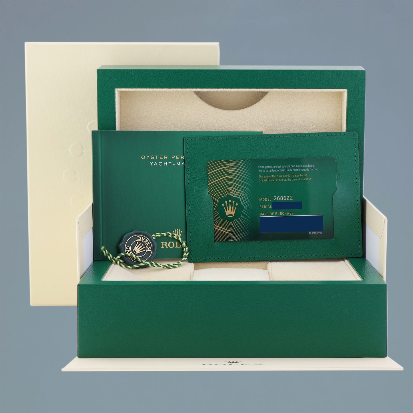 2022 NEW PAPERS Rolex Yacht-Master 268622 Steel Rhodium 37mm Blue hand Watch Box