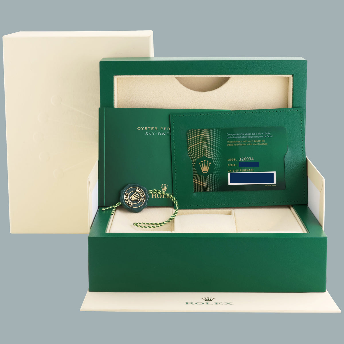 PAPERS 2021 MINT Rolex Sky-Dweller Stainless White Gold Black Dial 326934 42mm Watch Box