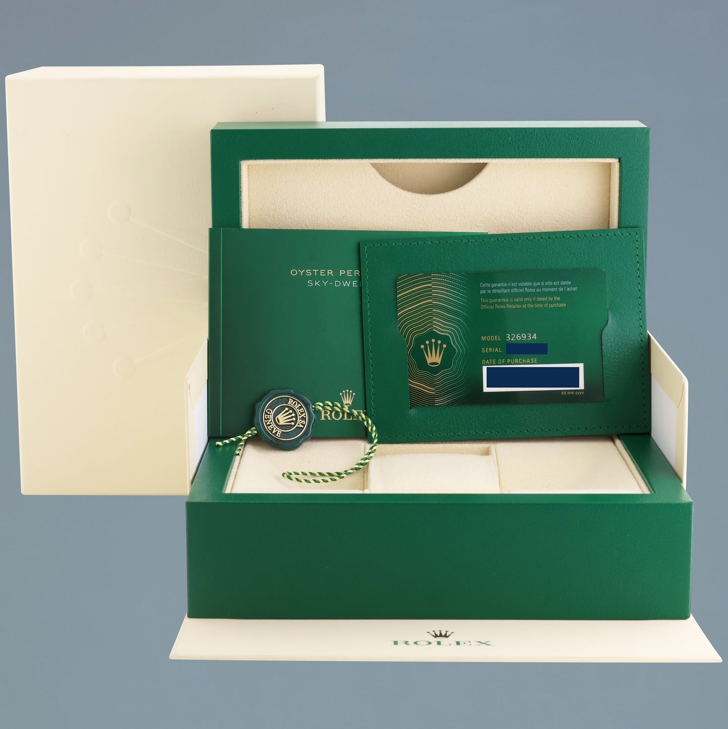2022 NEW PAPERS Rolex 326934 Sky-Dweller Steel BLUE Jubilee Fluted 42mm Watch Box