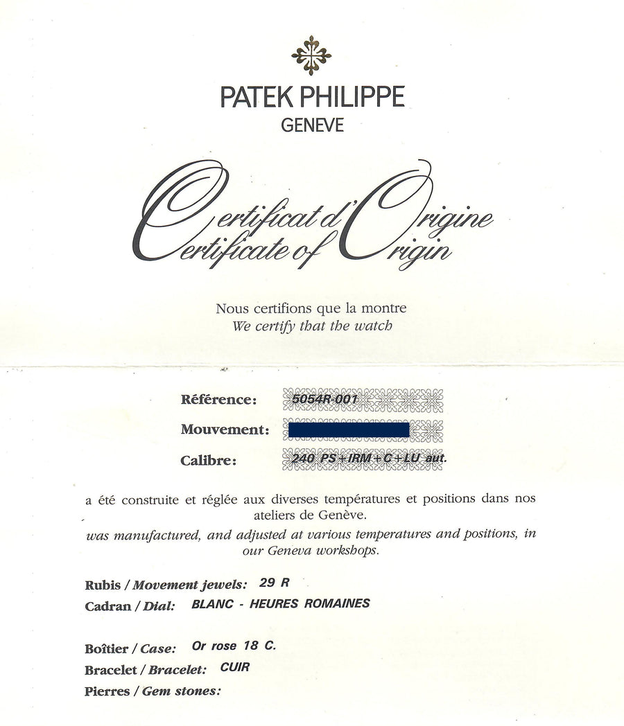 PAPERS 2026 Service Patek Philippe 5054R Rose Gold 36mm Moon Phase Leather Watch