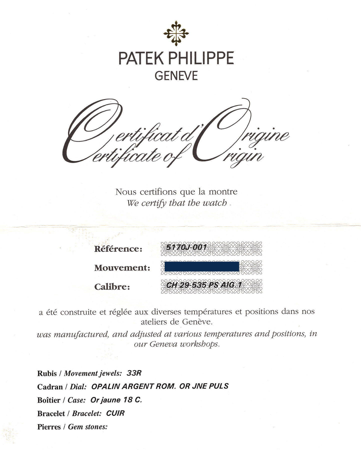 PAPERS MINT Patek Philippe 5170J Silver Chrono Yellow Gold Manual Wind 39mm Watch Box
