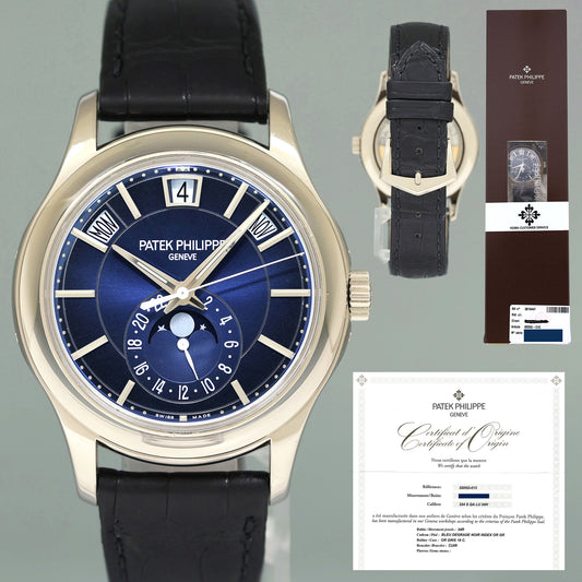 2025 Patek Service PAPERS Patek Philippe 5205G White Gold Annual Calendar Blue Watch